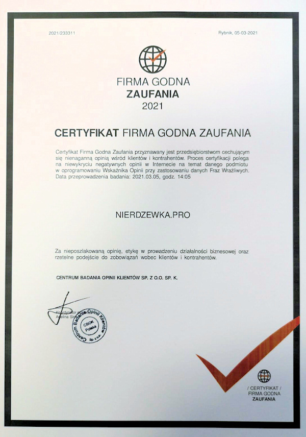 Certyfikat Firma Godna Zaufania